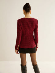 Blazer tweed bordeaux à boutons