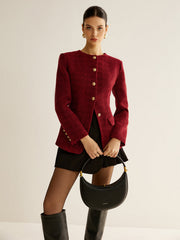 Blazer tweed bordeaux à boutons
