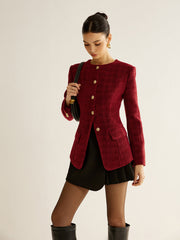 Blazer tweed bordeaux à boutons
