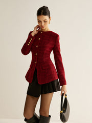 Blazer tweed bordeaux à boutons
