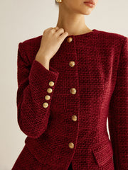 Blazer tweed bordeaux à boutons