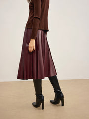 Jupe midi plissée simili cuir