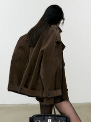 Veste daim oversize à revers