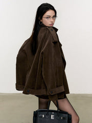 Veste daim oversize à revers