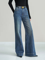 Jean bootcut taille médiane bleu, vue portée de face