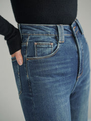 Jean bootcut taille médiane bleu, détail porté