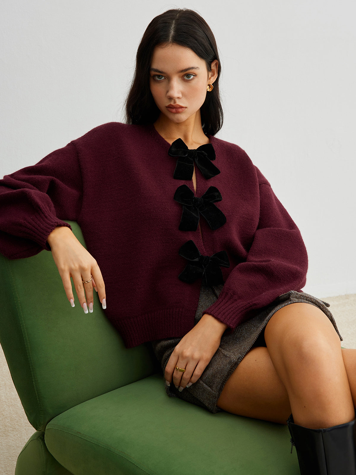 Pull manches lanterne nœud velours