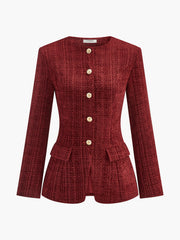 Blazer tweed bordeaux à boutons