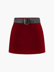 Jupe mini velours ceinturée