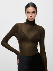 Pull col roulé semi-transparent