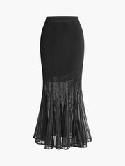Jupe longue plissée tricot semi-transparente