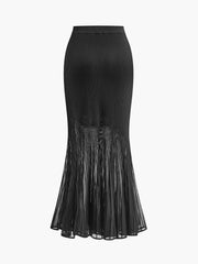 Jupe longue plissée tricot semi-transparente