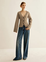 Cardigan col V fendu boutonné