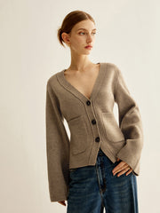 Cardigan col V fendu boutonné