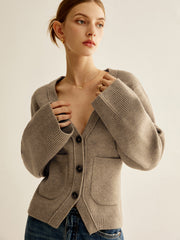 Cardigan col V fendu boutonné