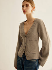 Cardigan col V fendu boutonné