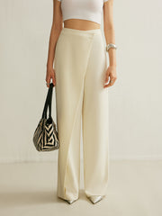 Pantalon portefeuille taille haute ivoire, vue portée de face