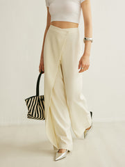 Pantalon portefeuille taille haute ivoire, vue portée