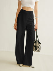 Pantalon portefeuille taille haute noir, vue portée de trois quarts