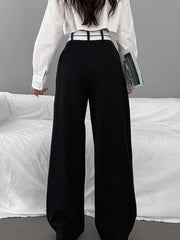 Pantalon ample à taille contrastée noir, vue portée de dos