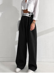 Pantalon ample à taille contrastée noir, vue portée de face