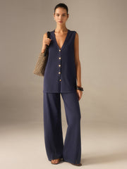 Ensemble gilet pantalon bouton doré