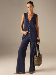 Ensemble gilet pantalon bouton doré