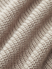 Cardigan col lavallière laine beige — gros plan sur la maille