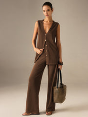 Ensemble gilet pantalon bouton doré