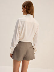 Chemise col nœud satin manches longues