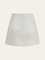 Jupe mini plissée tweed boutons métal
