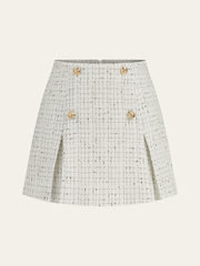 Jupe mini plissée tweed boutons métal
