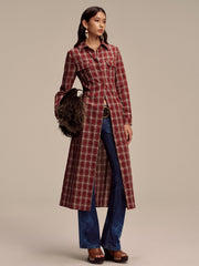Robe chemise maxi à carreaux col polo