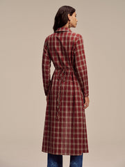 Robe chemise maxi à carreaux col polo