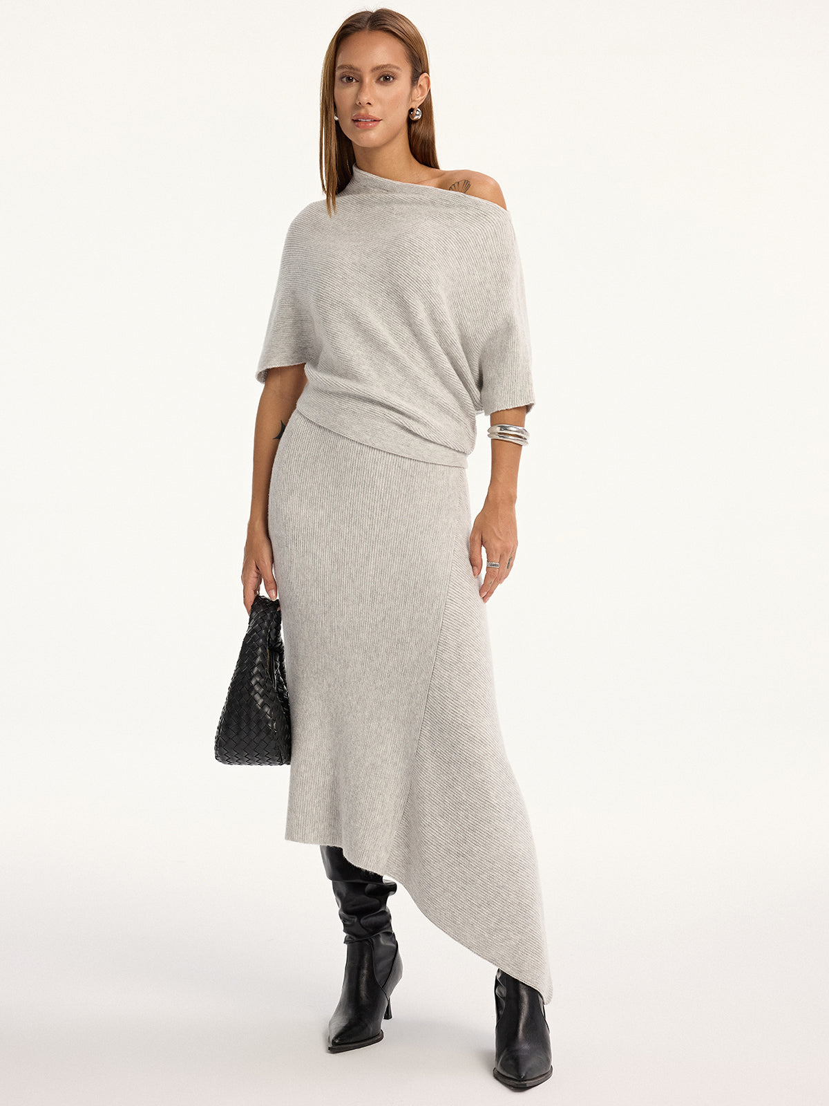 Jupe midi asymétrique laine