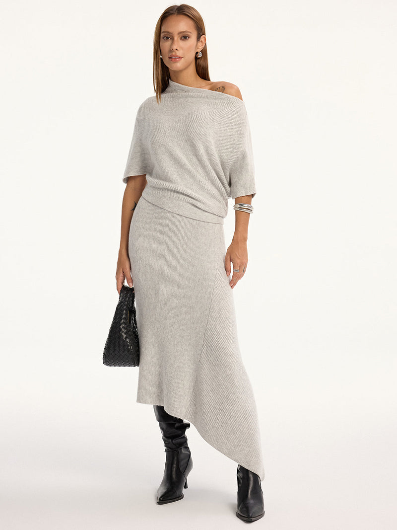 Jupe midi asymétrique laine