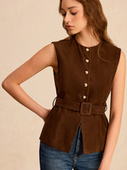 Gilet suédine à ceinture
