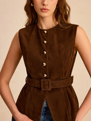 Gilet suédine à ceinture