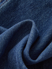 Jean bleu à taille cordon, détail du tissu