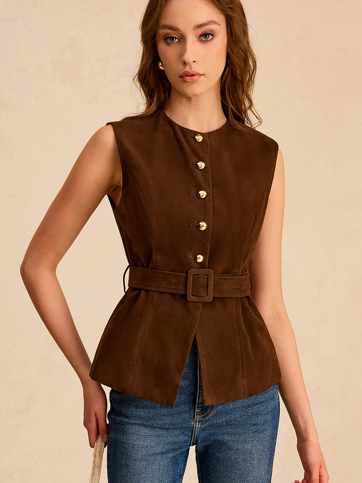 Gilet suédine à ceinture