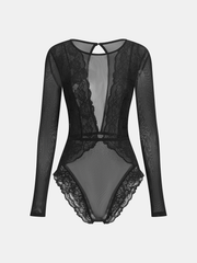 Body dentelle transparente manches longues