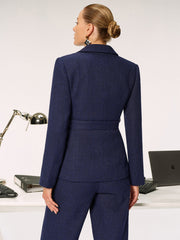 Blazer tweed marine ceinturé