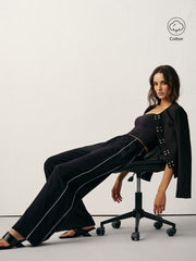 Pantalon de jogging à bande noir, vue portée de trois quarts