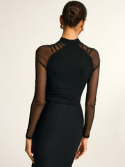 Blouse col montant manches transparentes