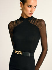 Blouse col montant manches transparentes