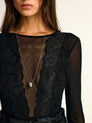 Body dentelle transparente manches longues