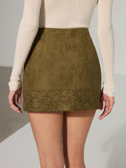 Jupe mini imprimé floral effet daim