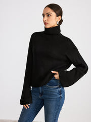 Pull col roulé côtelé manches longues