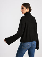Pull col roulé côtelé manches longues