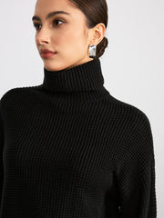 Pull col roulé côtelé manches longues